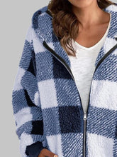 Load image into Gallery viewer, Plaid Zip-Up Hooded Jacket with Pockets
