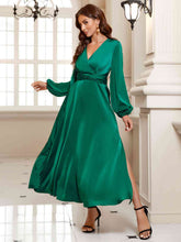 Load image into Gallery viewer, Surplice Long Sleeve Slit Midi Dress
