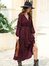 Load image into Gallery viewer, Tie Neck Long Sleeve Midi Tiered Dress
