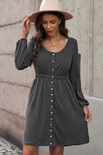 Load image into Gallery viewer, Plus Size Button Front Elastic Waist Long Sleeve Dress
