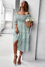 Load image into Gallery viewer, Ditsy Floral Off-Shoulder Smocked Midi Dress
