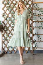 Load image into Gallery viewer, HEYSON Full Size Lilac Breeze Gauze Button Front Midi Dress in Sage
