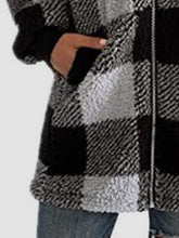 Load image into Gallery viewer, Plaid Zip Up Hooded Jacket with Pockets
