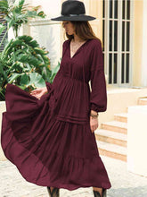 Load image into Gallery viewer, Tie Neck Long Sleeve Midi Tiered Dress
