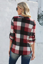 Load image into Gallery viewer, Plaid Split V-Neck Roll-Tab Top
