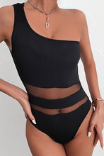 Load image into Gallery viewer, Open Back One-Shoulder Spliced Mesh Bodysuit

