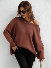 Load image into Gallery viewer, Exposed Seam Dropped Shoulder Slit Sweater
