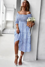 Load image into Gallery viewer, Ditsy Floral Off-Shoulder Smocked Midi Dress
