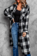 Load image into Gallery viewer, Plaid Button look Down Dropped Shoulder Duster Coat
