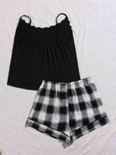 Load image into Gallery viewer, Plus Size Lace Trim Scoop Neck Cami and Printed Shorts Pajama Set
