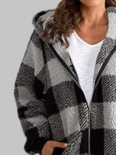 Load image into Gallery viewer, Plaid Zip-Up Hooded Jacket with Pockets
