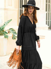 Load image into Gallery viewer, Tie Neck Long Sleeve Midi Tiered Dress

