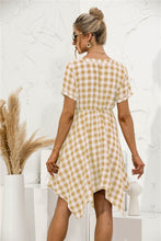 Load image into Gallery viewer, Plaid V-Neck Asymmetrical Trim Dress
