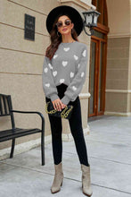 Load image into Gallery viewer, Woven Right Heart Pattern Lantern Sleeve Round Neck Tunic Sweater
