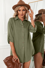 Load image into Gallery viewer, Solid Button Up Drop Shoulder Blouse
