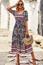 Load image into Gallery viewer, Bohemian Square Neck Short Sleeve Midi Dress
