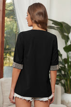 Load image into Gallery viewer, Deep V-Neck Embroidery Patch Blouse
