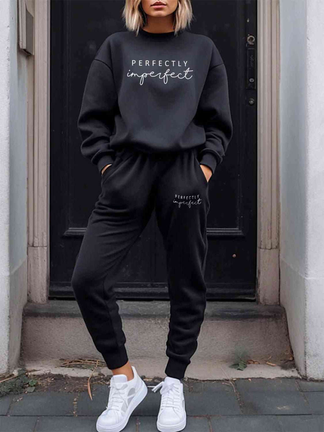 PERFECTLY IMPERFECT Graphic Sweatshirt and Sweatpants Set