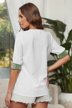 Load image into Gallery viewer, Deep V-Neck Embroidery Patch Blouse
