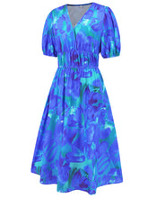 Load image into Gallery viewer, Ruched Printed Surplice Short Sleeve Dress
