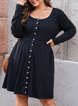 Load image into Gallery viewer, Plus Size Button Front Elastic Waist Long Sleeve Dress

