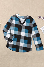 Load image into Gallery viewer, Plaid Split V-Neck Roll-Tab Top
