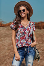 Load image into Gallery viewer, Floral Flutter Sleeve Tie-Neck Blouse
