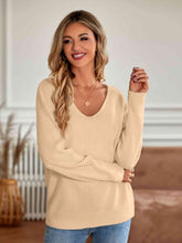 Load image into Gallery viewer, V-Neck Long Sleeve Ribbed Trim Sweater
