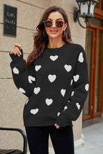 Load image into Gallery viewer, Woven Right Heart Pattern Lantern Sleeve Round Neck Tunic Sweater
