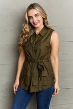 Load image into Gallery viewer, Ninexis Follow The Light Sleeveless Collared Button Down Top
