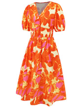 Load image into Gallery viewer, Ruched Printed Surplice Short Sleeve Dress
