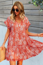 Load image into Gallery viewer, Printed V-Neck Short Sleeve Tiered Dress
