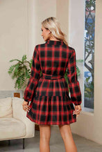 Load image into Gallery viewer, Plaid Print Tie Waist Collared Neck Shirt Dress
