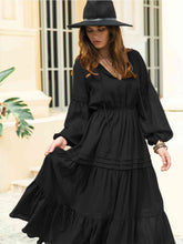 Load image into Gallery viewer, Tie Neck Long Sleeve Midi Tiered Dress
