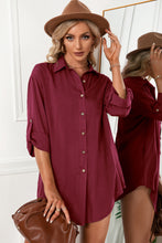 Load image into Gallery viewer, Solid Button Up Drop Shoulder Blouse
