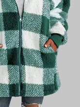 Load image into Gallery viewer, Plaid Zip-Up Hooded Jacket with Pockets
