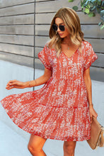 Load image into Gallery viewer, Printed V-Neck Short Sleeve Tiered Dress
