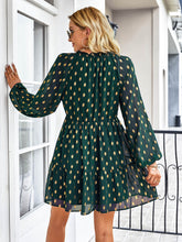 Load image into Gallery viewer, Dotted Tie-Neck Frill Trim Tiered Dress
