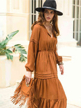 Load image into Gallery viewer, Tie Neck Long Sleeve Midi Tiered Dress

