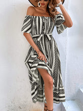 Load image into Gallery viewer, Printed Off-Shoulder Tie Belt Midi Dress
