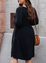 Load image into Gallery viewer, Plus Size Button Front Elastic Waist Long Sleeve Dress
