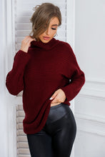 Load image into Gallery viewer, Woven Right Horizontal Ribbing Turtleneck Tunic Sweater
