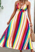 Load image into Gallery viewer, Multicolored Stripe Crisscross Backless Dress
