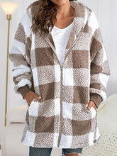 Load image into Gallery viewer, Plaid Zip Up Hooded Jacket with Pockets
