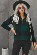 Load image into Gallery viewer, Plaid Zip Collar Plush Pullover Sweatshirt
