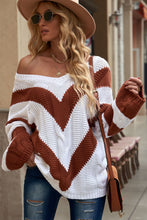 Load image into Gallery viewer, Chevron Cable-Knit V-Neck Tunic Sweater
