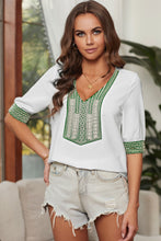 Load image into Gallery viewer, Deep V-Neck Embroidery Patch Blouse
