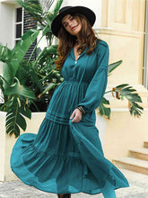 Load image into Gallery viewer, Tie Neck Long Sleeve Midi Tiered Dress
