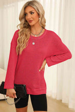 Load image into Gallery viewer, Waffle-Knit Round Neck Long Sleeve Sweatshirt

