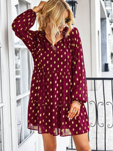 Load image into Gallery viewer, Dotted Tie-Neck Frill Trim Tiered Dress
